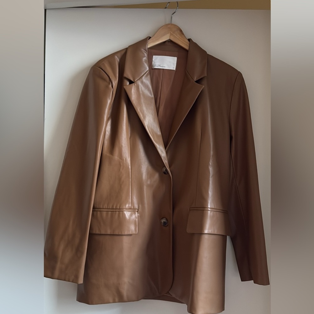 OAK + FORT Vegan Leather Tan Women's Blazer